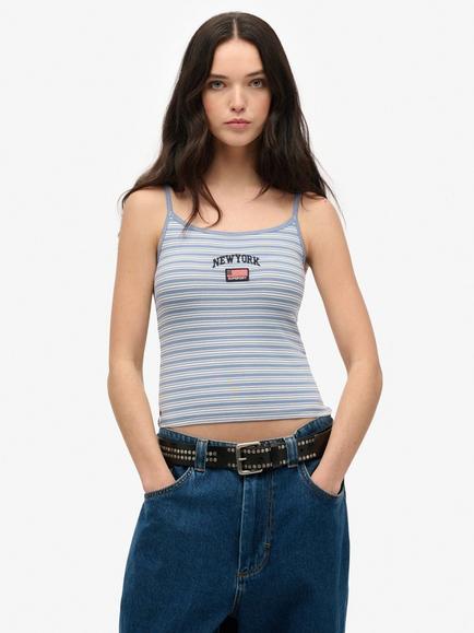 Superdry Athletic Essentials Stripe Cami Top, Tidal Blue