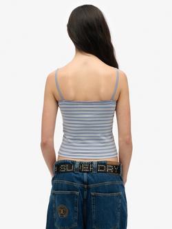Superdry Athletic Essentials Stripe Cami Top - view 2, Tidal Blue
