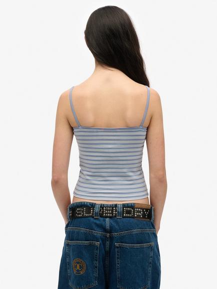 Superdry Athletic Essentials Stripe Cami Top - view 2, Tidal Blue