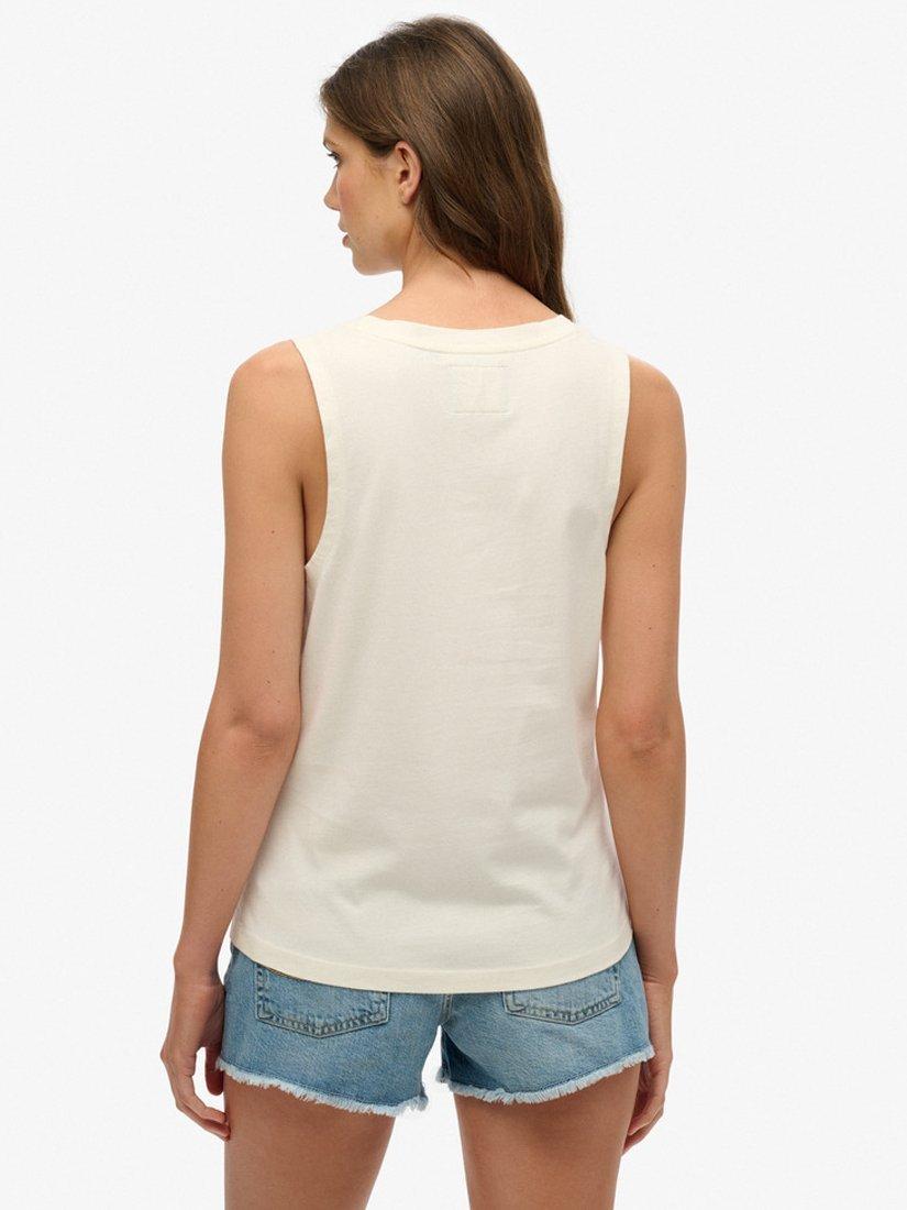 Product image 2 of 5, which shows Superdry Vintage Logo Neon Scoop Neck Tank, Off White, 8