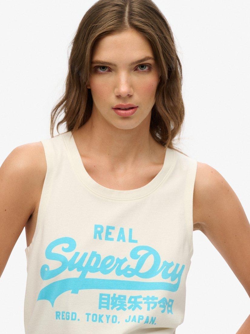 Product image 4 of 5, which shows Superdry Vintage Logo Neon Scoop Neck Tank, Off White, 8