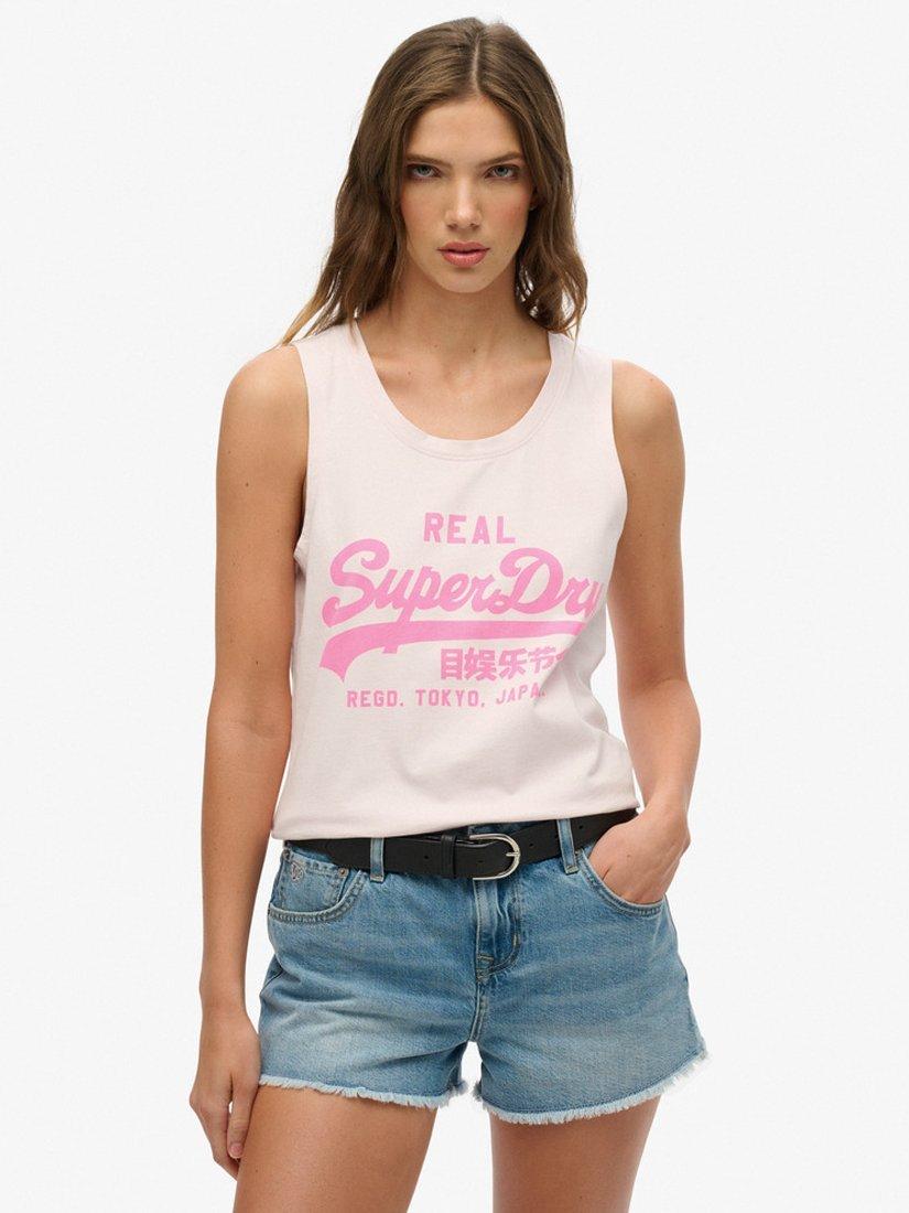 Product image 1 of 5, which shows Superdry Vintage Logo Neon Scoop Neck Tank, Cradle Pink, 8