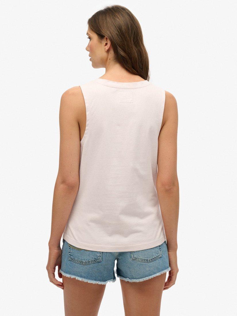 Product image 2 of 5, which shows Superdry Vintage Logo Neon Scoop Neck Tank, Cradle Pink, 8