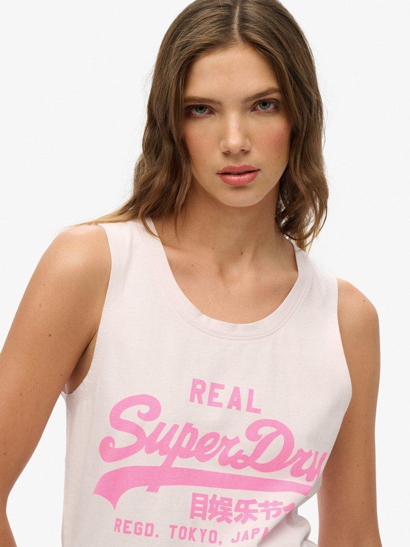 Product image 4 of 5, which shows Superdry Vintage Logo Neon Scoop Neck Tank, Cradle Pink, 8