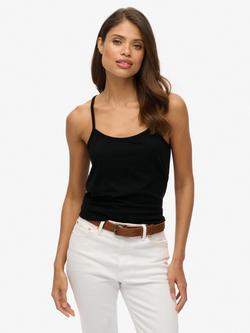Superdry Studios Strappy Cotton Blend Vest, Black, Black