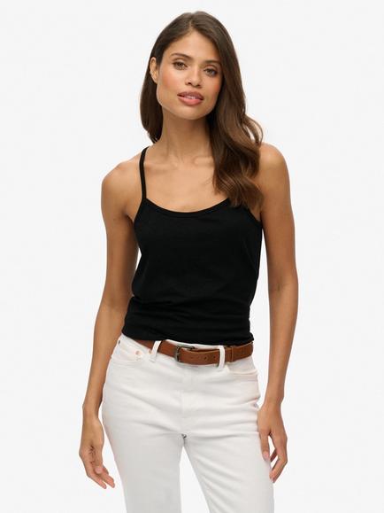Superdry Studios Strappy Cotton Blend Vest, Black, Black