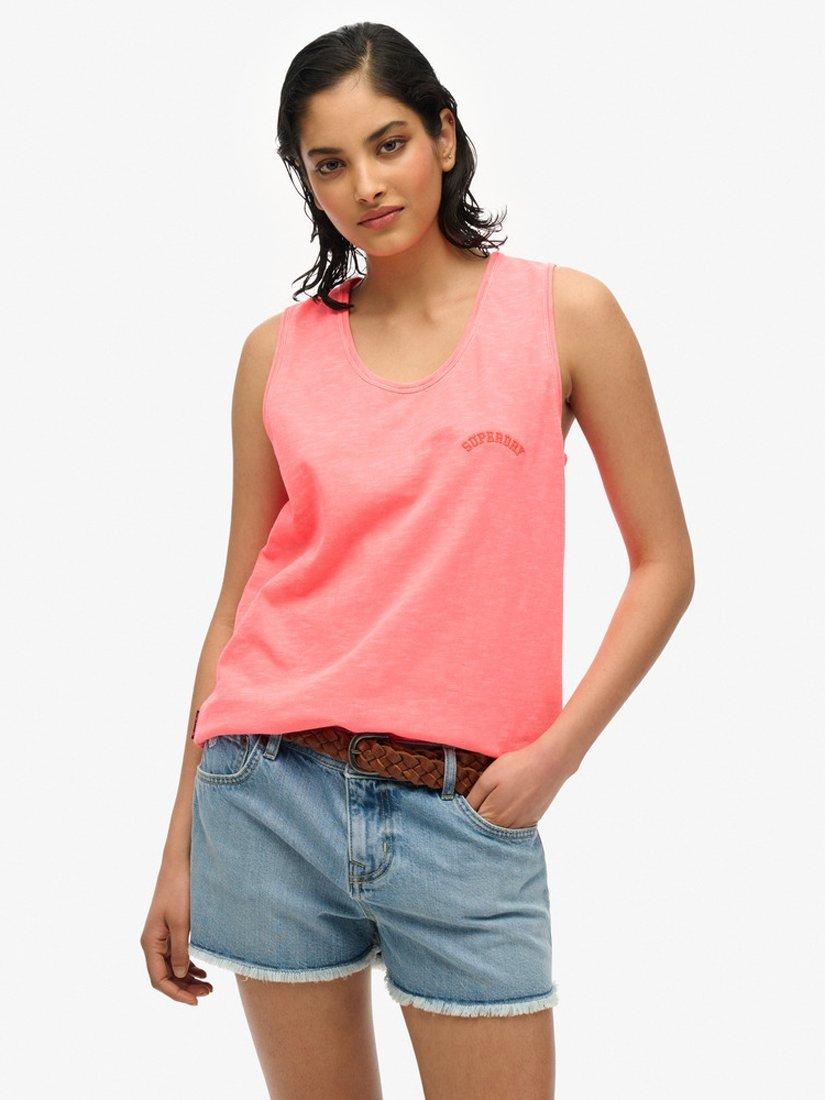 Product image 1 of 5, which shows Superdry Essential Logo Cotton Vest, Fiery Coral, 8