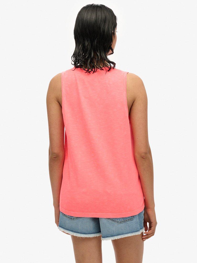 Product image 2 of 5, which shows Superdry Essential Logo Cotton Vest, Fiery Coral, 8