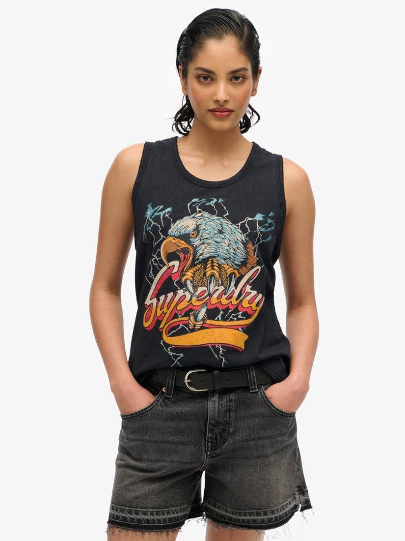 Product image 1 of 4, which shows Superdry Biker Rock Racer Vest Top, Black, 8