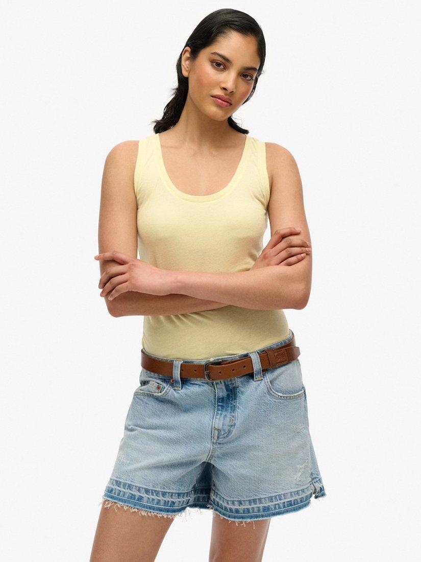 Product image 1 of 5, which shows Superdry Studios Pure Organic Cotton Racerback Vest Top, Vanilla Yellow, 8