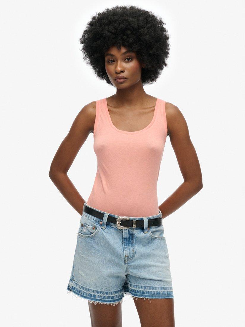 Product image 1 of 4, which shows Superdry Studios Pure Organic Cotton Racerback Vest Top, Peach Amber Pink, 8