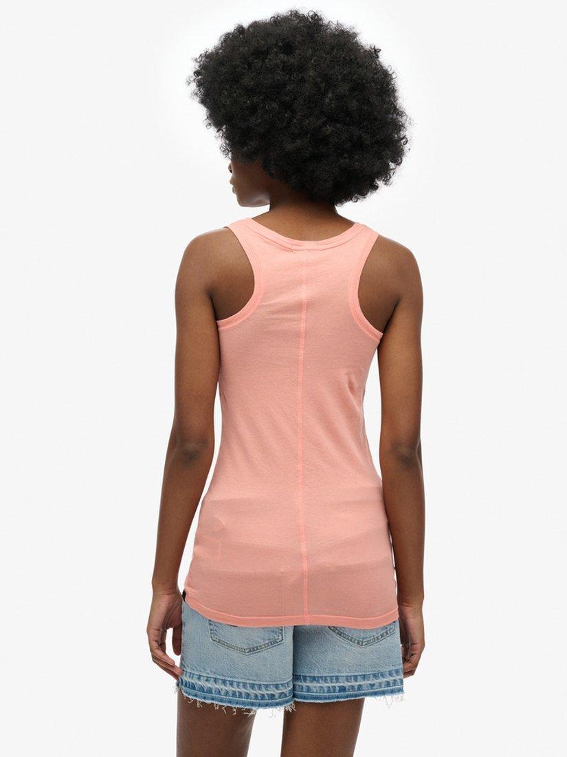Product image 2 of 4, which shows Superdry Studios Pure Organic Cotton Racerback Vest Top, Peach Amber Pink, 8