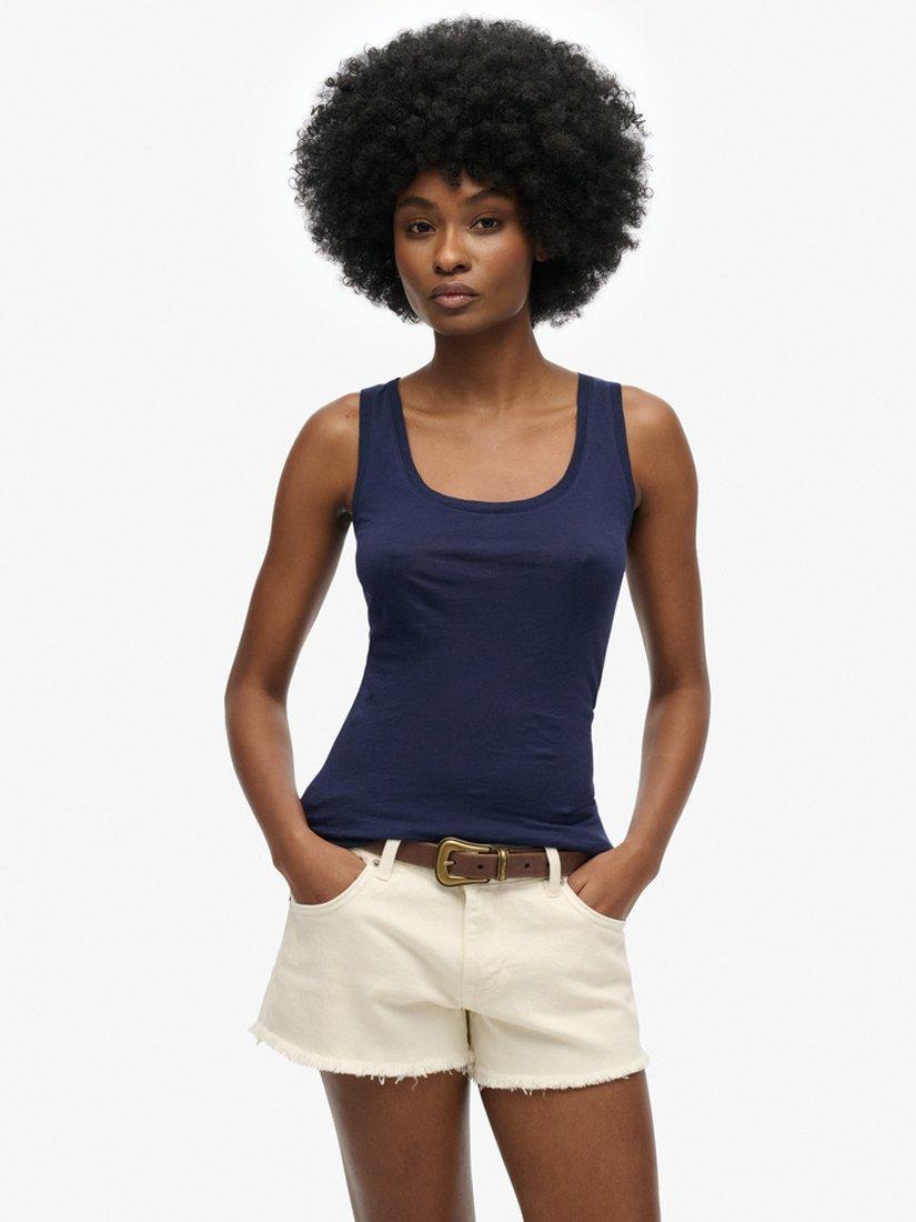 Product image 1 of 4, which shows Superdry Studios Lightweight Organic Cotton Racer Vest Top, Rich Navy, 8