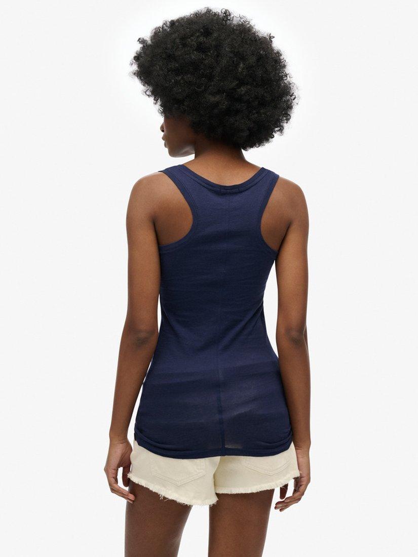 Product image 2 of 4, which shows Superdry Studios Lightweight Organic Cotton Racer Vest Top, Rich Navy, 8