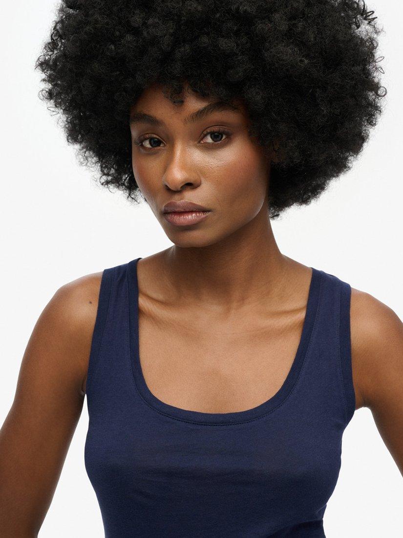 Product image 4 of 4, which shows Superdry Studios Lightweight Organic Cotton Racer Vest Top, Rich Navy, 8