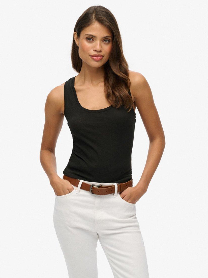 Product image 1 of 5, which shows Superdry Studios Lightweight Organic Cotton Racer Vest Top, Washed Black, 8