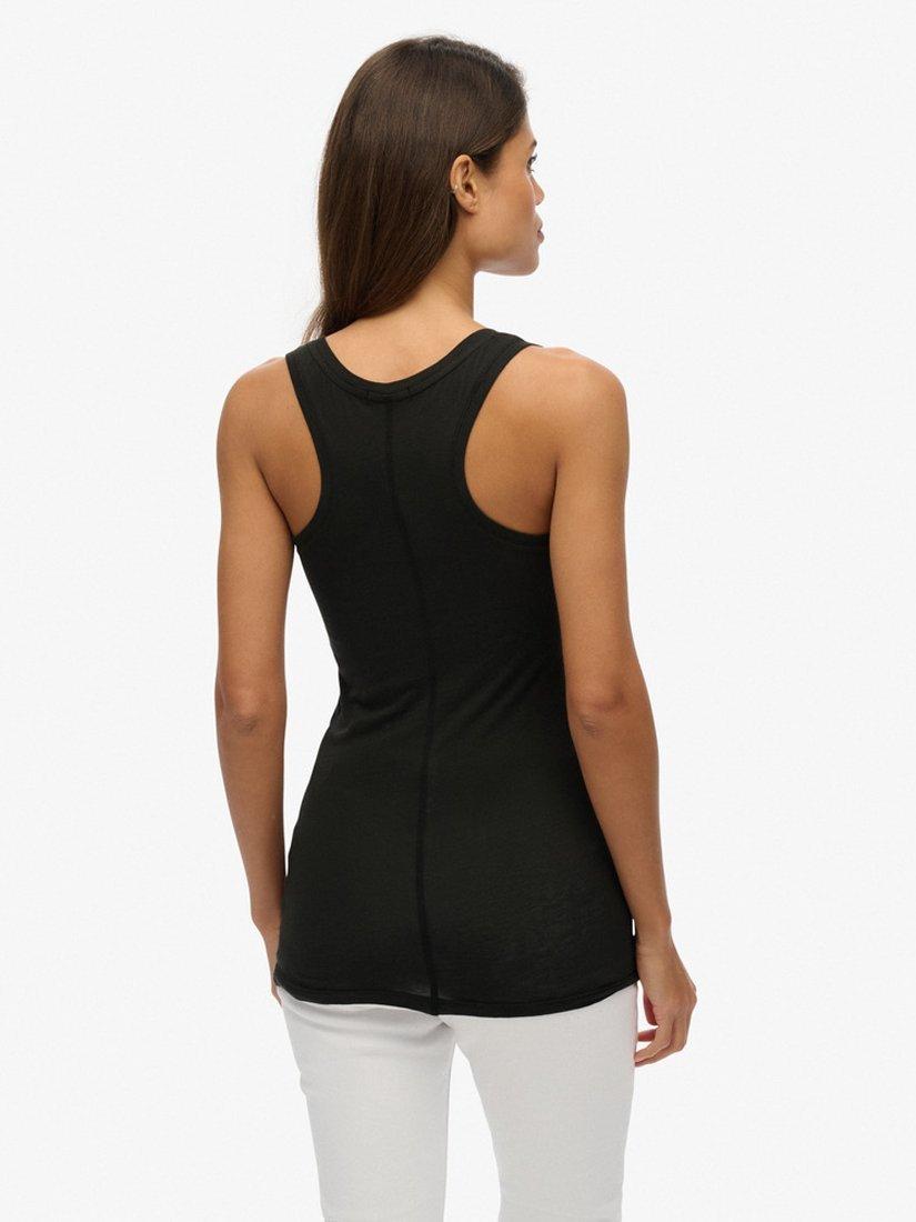 Product image 2 of 5, which shows Superdry Studios Lightweight Organic Cotton Racer Vest Top, Washed Black, 8