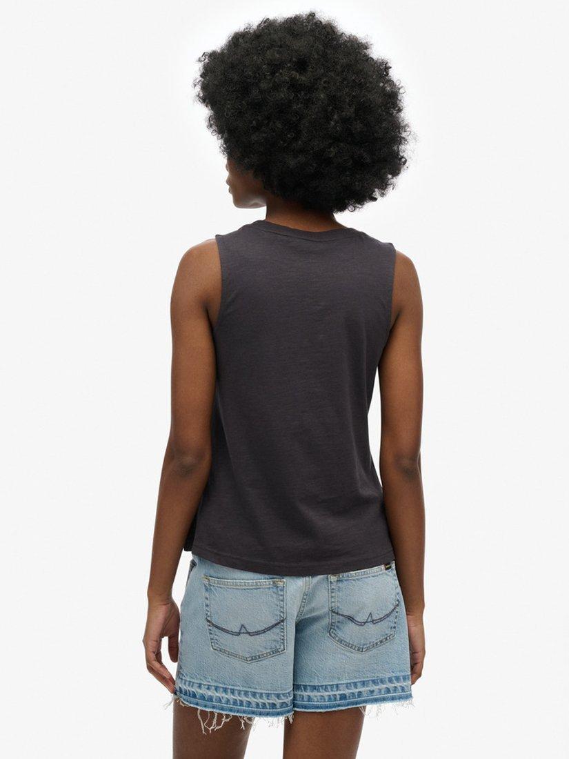 Product image 2 of 4, which shows Superdry Cotton Logo Graphic Vest Top, Dark Charcoal, 8