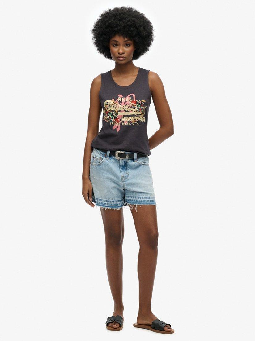 Product image 3 of 4, which shows Superdry Cotton Logo Graphic Vest Top, Dark Charcoal, 8