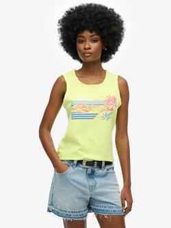 Superdry Outdoor Stripe Scoop Neck Tank Top, Dry Fluro Yellow, Dry Fluro Yellow