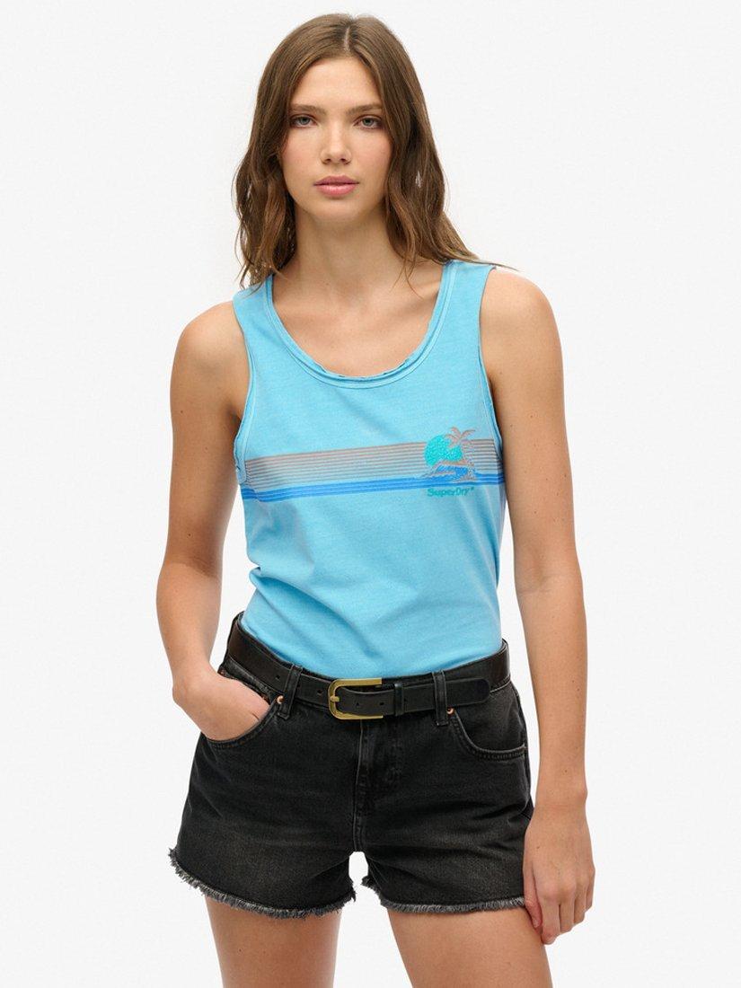 Product image 1 of 5, which shows Superdry Outdoor Stripe Scoop Neck Tank Top, Neon Sky Blue, 8