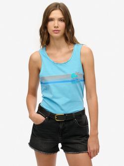 Superdry Outdoor Stripe Scoop Neck Tank Top, Neon Sky Blue, Neon Sky Blue