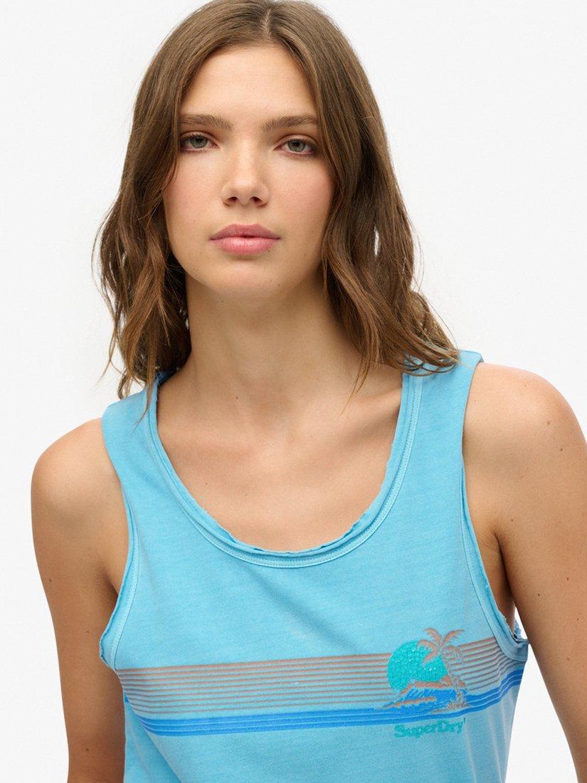 Product image 4 of 5, which shows Superdry Outdoor Stripe Scoop Neck Tank Top, Neon Sky Blue, 8