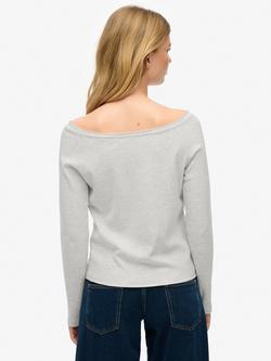 Superdry Bardot Off Shoulder Pure Organic Cotton Top, Iced Grey Marl - view 2, Iced Grey Marl
