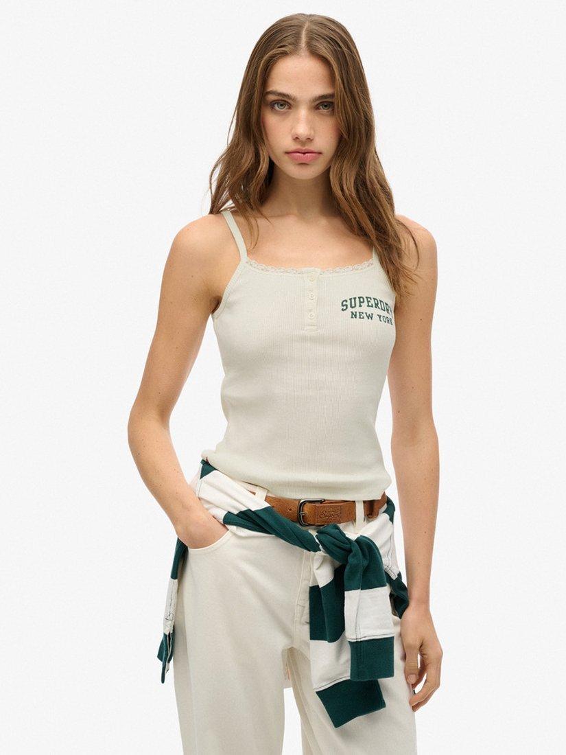 Product image 1 of 5, which shows Superdry Athletic Essentials Button Cami Top, Off White, 8