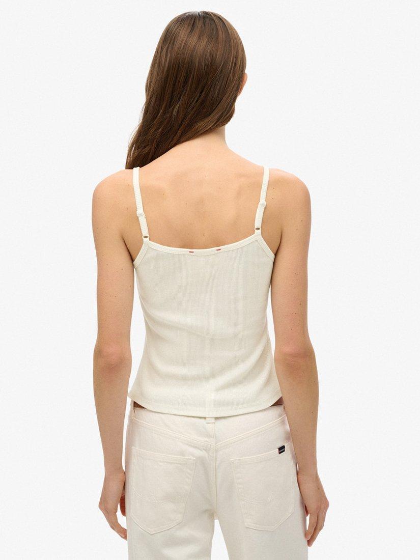 Product image 2 of 5, which shows Superdry Athletic Essentials Button Cami Top, Off White, 8