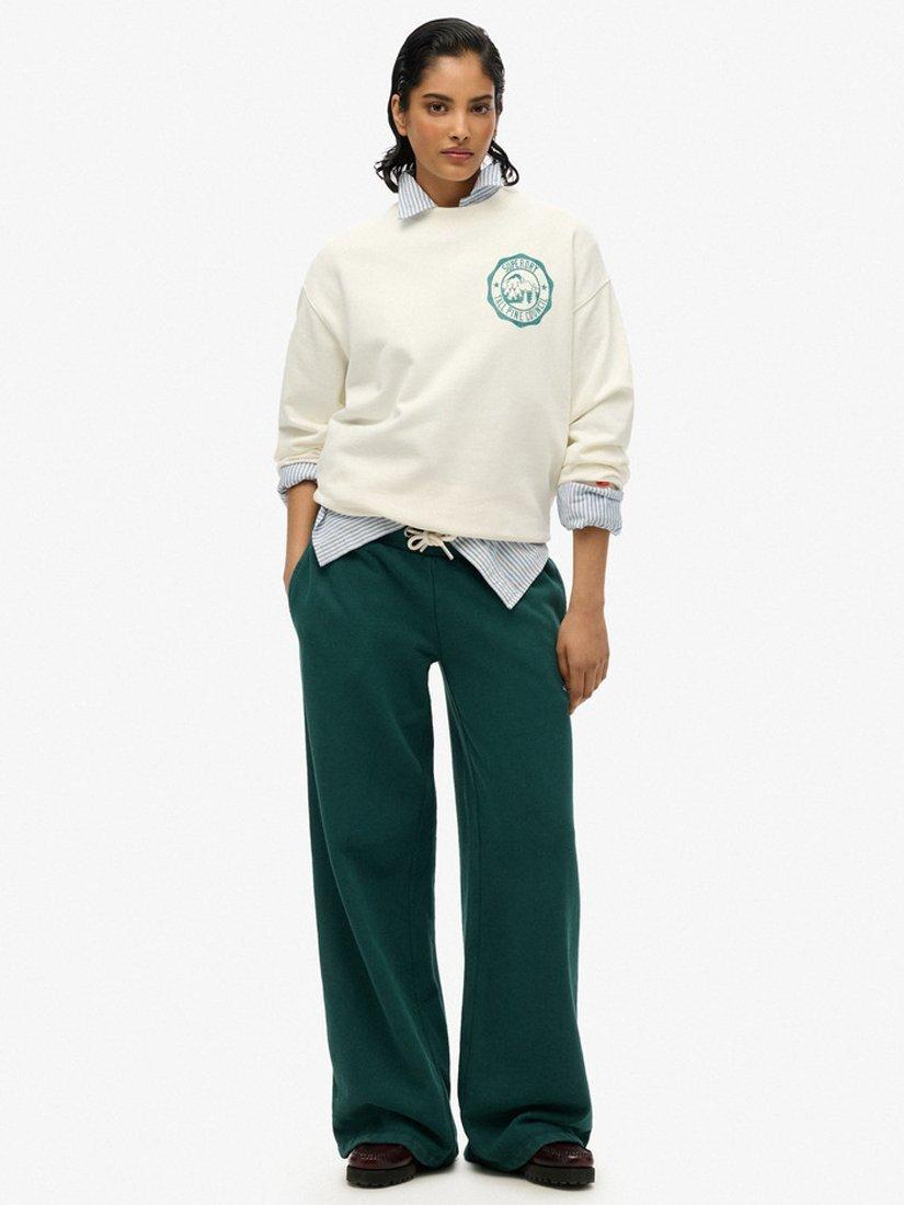 Product image 1 of 6, which shows Superdry Essential Logo Wide Leg Joggers, Dark Pine Green, 8