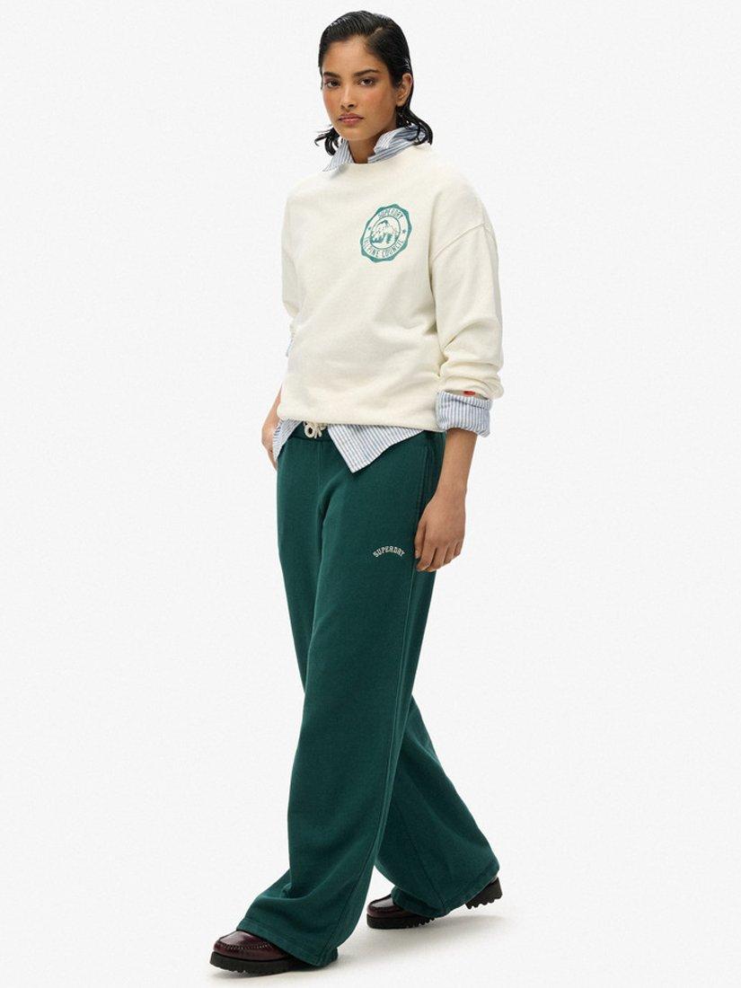 Product image 3 of 6, which shows Superdry Essential Logo Wide Leg Joggers, Dark Pine Green, 8