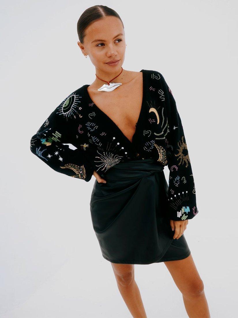 Product image 6 of 6, which shows Never Fully Dressed Enchanted Motifs Cardigan, Black/Multi, S