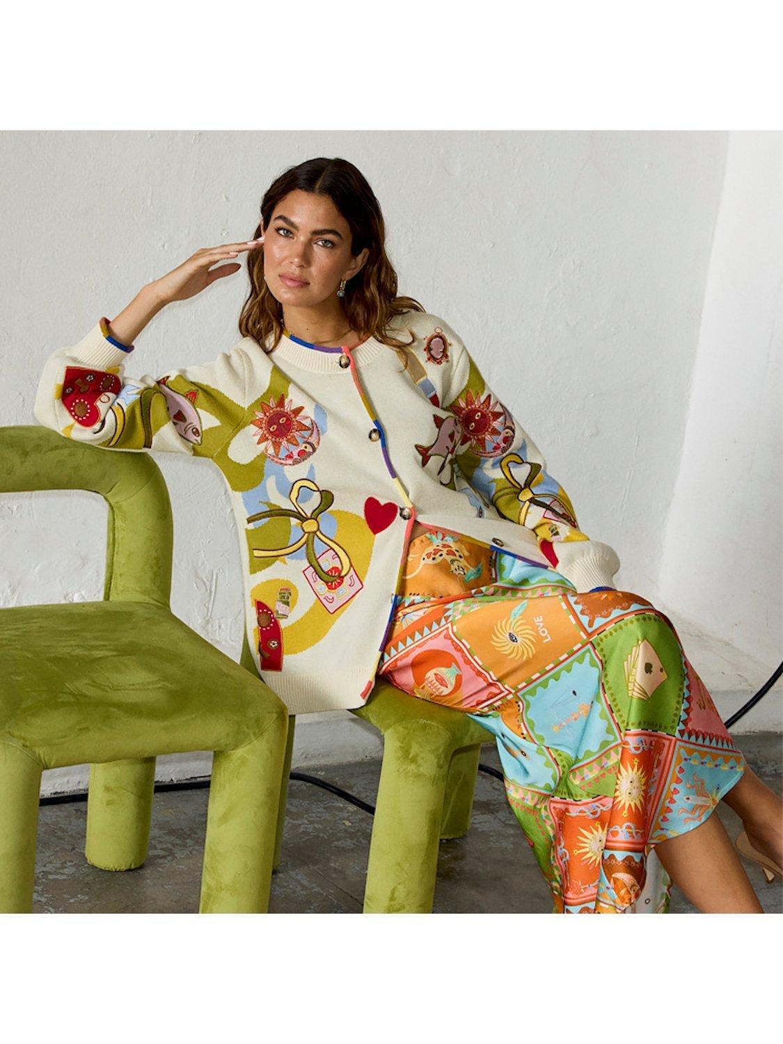 Product image 1 of 8, which shows Never Fully Dressed Mystical Motifs Cardigan, Cream, XS