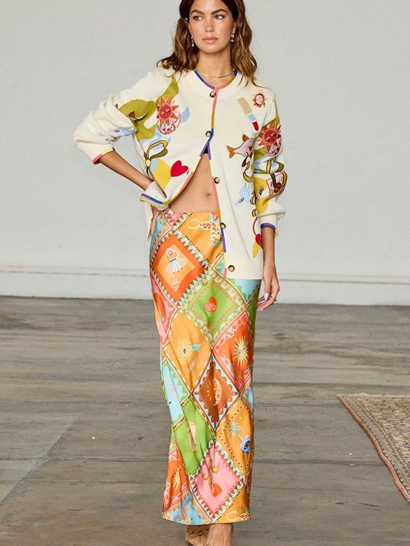 Product image 2 of 8, which shows Never Fully Dressed Mystical Motifs Cardigan, Cream, XS