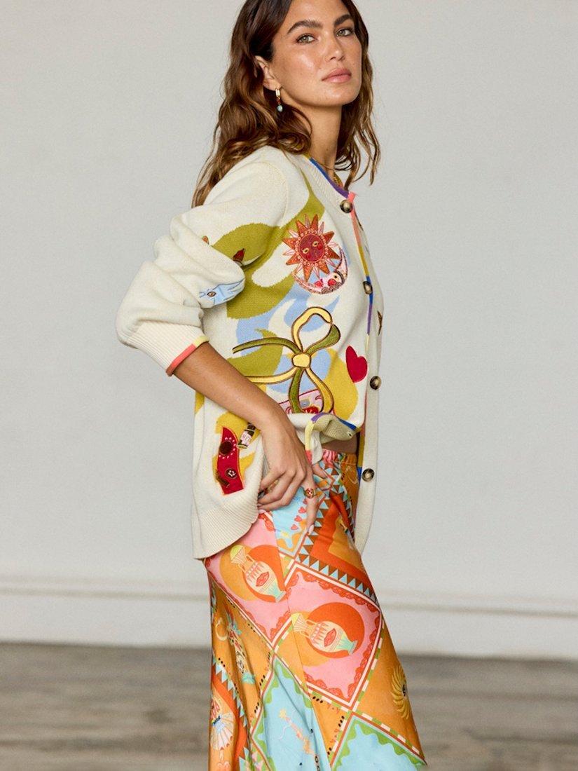 Product image 4 of 8, which shows Never Fully Dressed Mystical Motifs Cardigan, Cream, XS