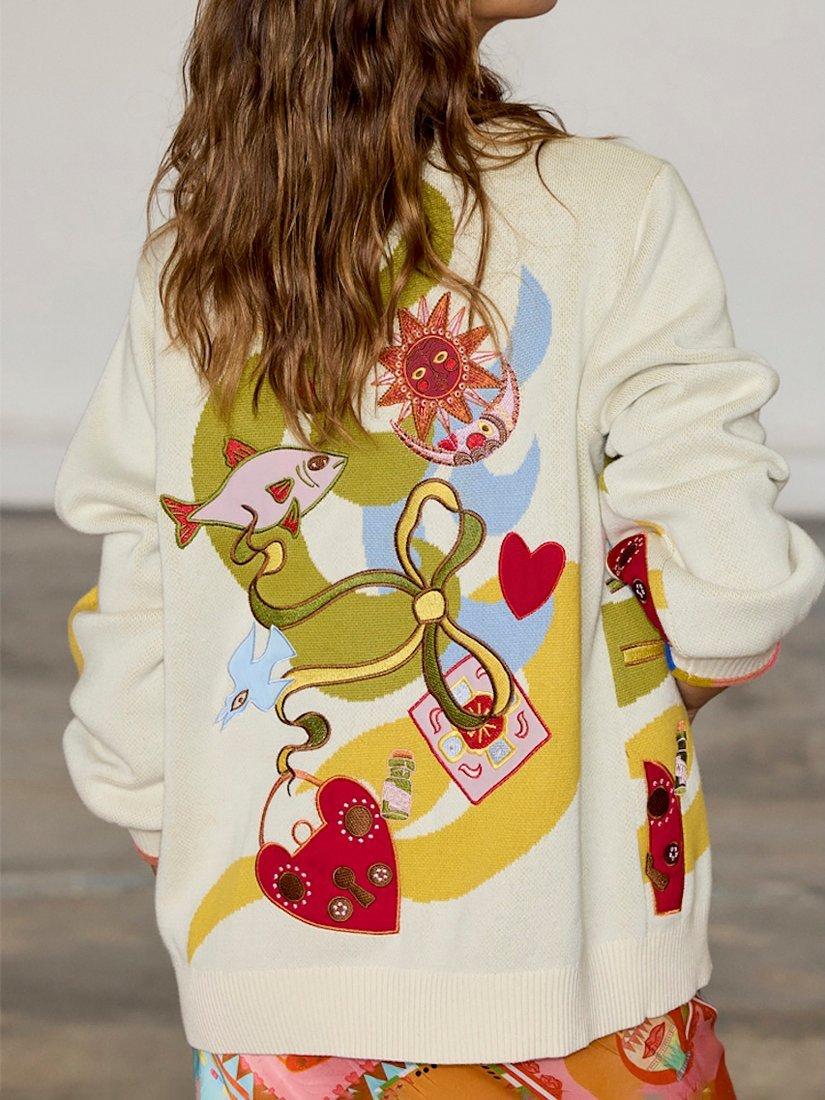 Product image 5 of 8, which shows Never Fully Dressed Mystical Motifs Cardigan, Cream, XS