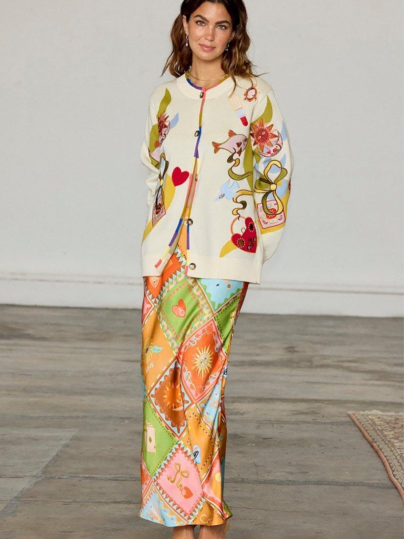 Product image 7 of 8, which shows Never Fully Dressed Mystical Motifs Cardigan, Cream, XS