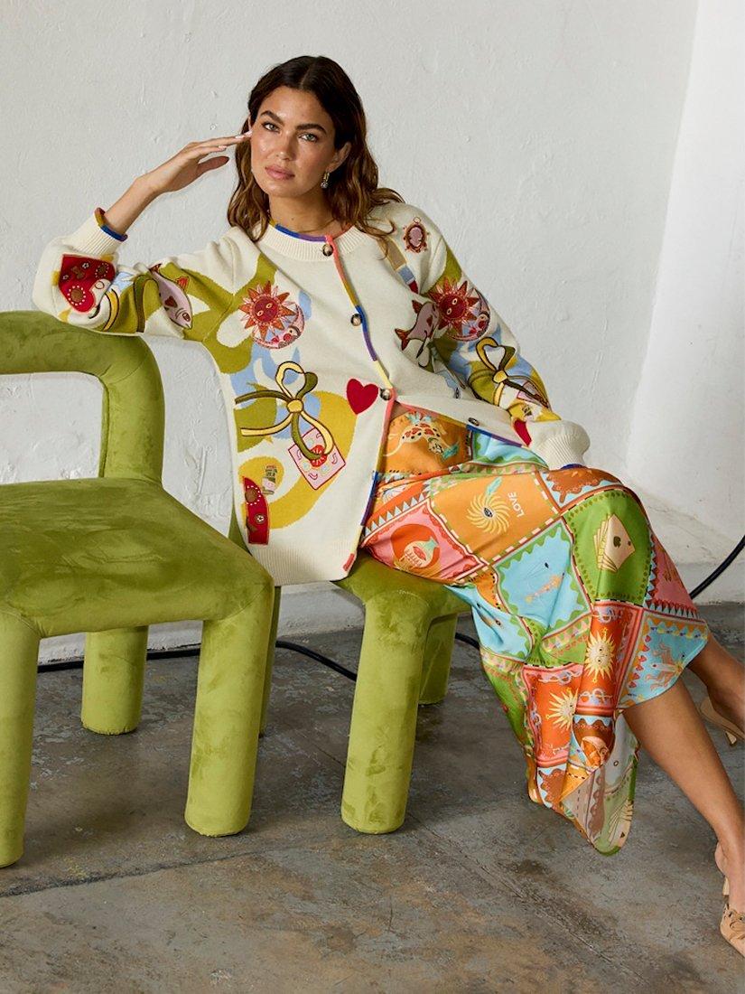 Product image 8 of 8, which shows Never Fully Dressed Mystical Motifs Cardigan, Cream, XS