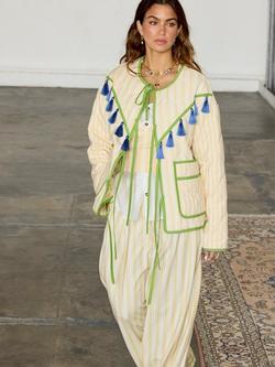 Never Fully Dressed Stripe Tassel Quilted Jacket, Cream, Cream