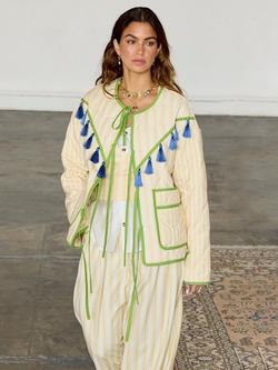 Never Fully Dressed Stripe Tassel Quilted Jacket, Cream - view 2, Cream