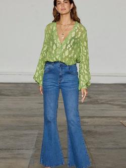 Never Fully Dressed Scallop Pocket Flared Jeans, Denim, Denim