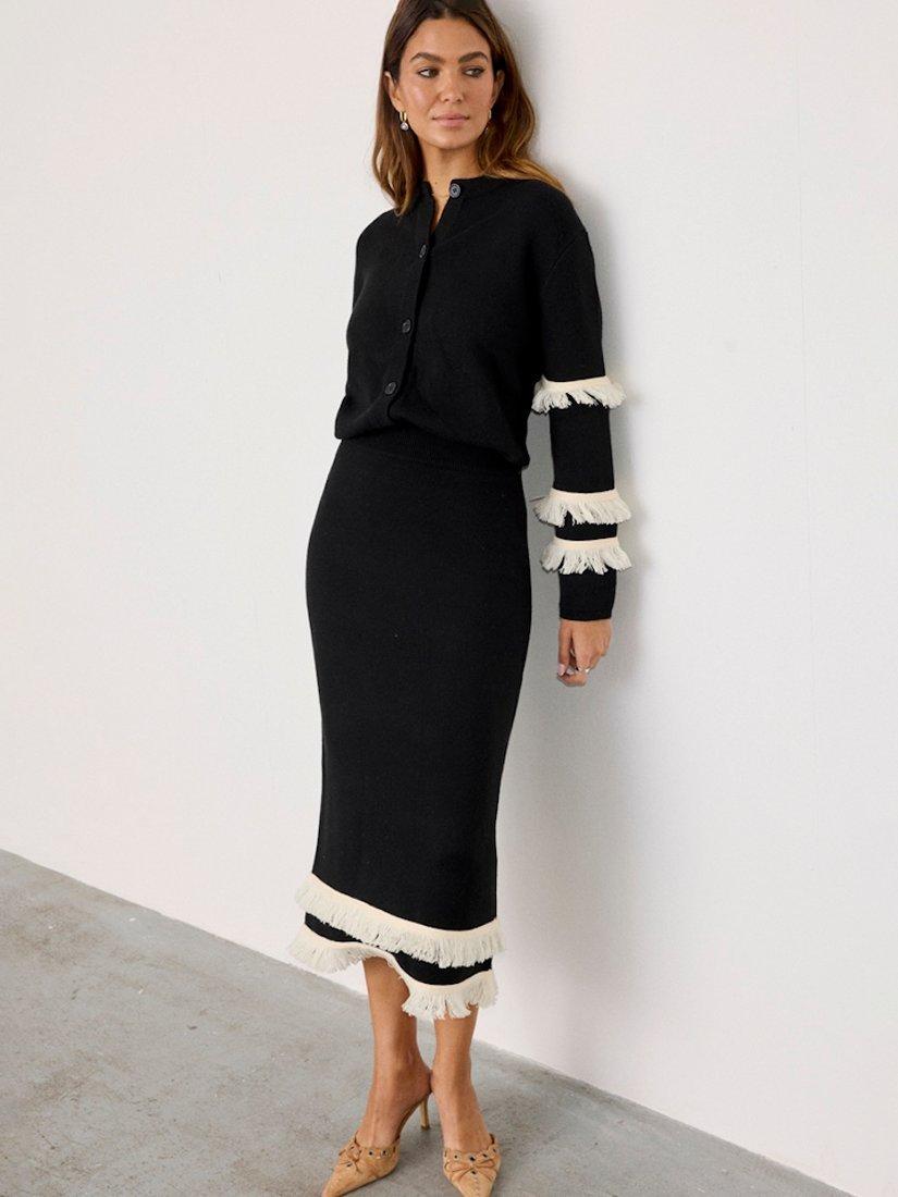 Product image 1 of 6, which shows Never Fully Dressed Knitted Fringe Skirt, Black, S