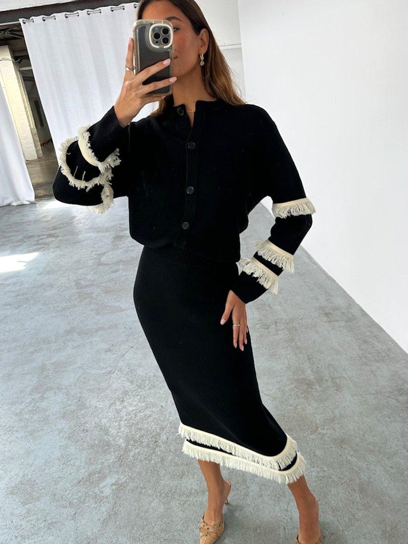 Product image 4 of 6, which shows Never Fully Dressed Knitted Fringe Skirt, Black, S