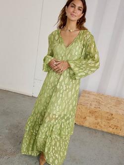 Never Fully Dressed Harmony Flecks Jacquard Dress, Green, Green