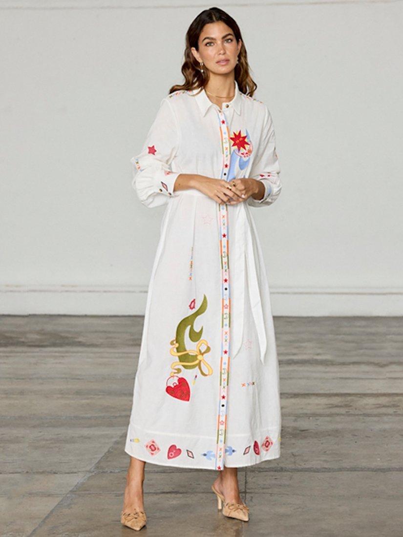 Product image 2 of 5, which shows Never Fully Dressed Motifs Shirt Dress, Cream/Multi, 6