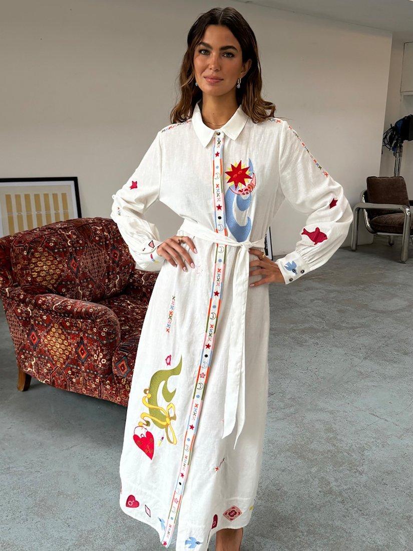Product image 3 of 5, which shows Never Fully Dressed Motifs Shirt Dress, Cream/Multi, 6