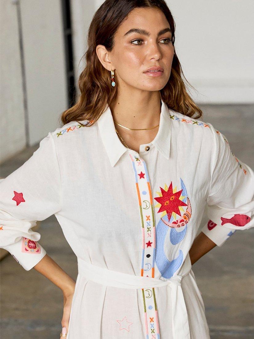 Product image 4 of 5, which shows Never Fully Dressed Motifs Shirt Dress, Cream/Multi, 6