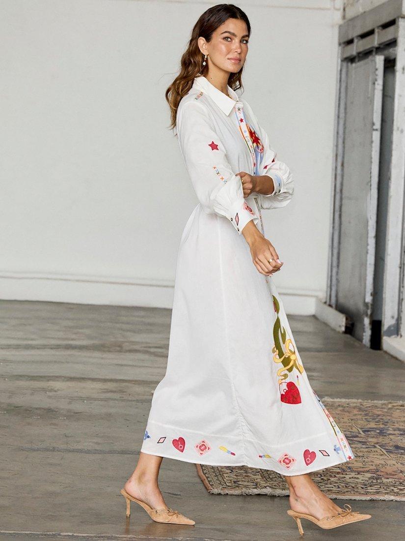 Product image 5 of 5, which shows Never Fully Dressed Motifs Shirt Dress, Cream/Multi, 6