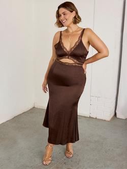 Never Fully Dressed Mimi Lace Trim Dress, Chocolate - view 2, Chocolate